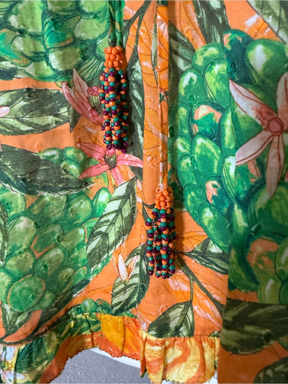FARM Rio Green and Orange Tropical Print Puff-Sleeve Blouse - Picture 3 of 16